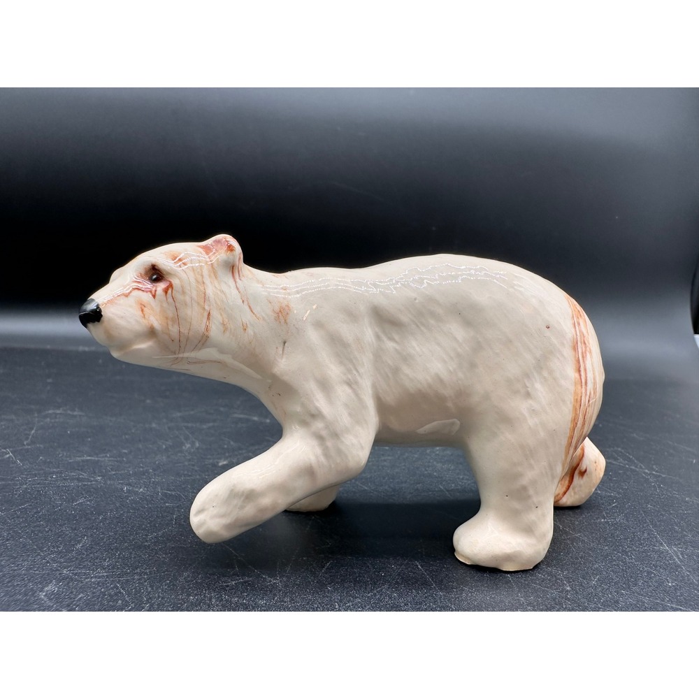 Vintage Alaska Clay Polar Bear Figurine Swirl Pottery Ceramic Signed SB